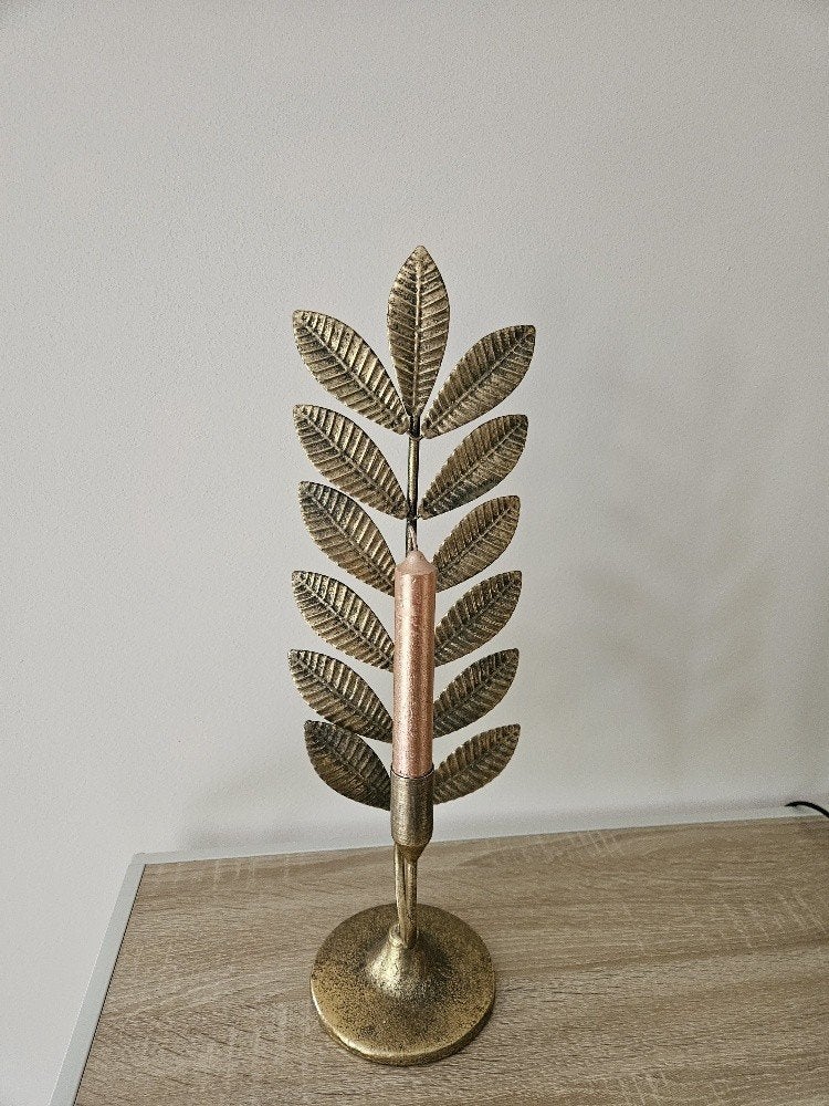Gouden kandelaar incl bronzen kaars, Ophalen, Zo goed als nieuw, Goud, Kandelaar