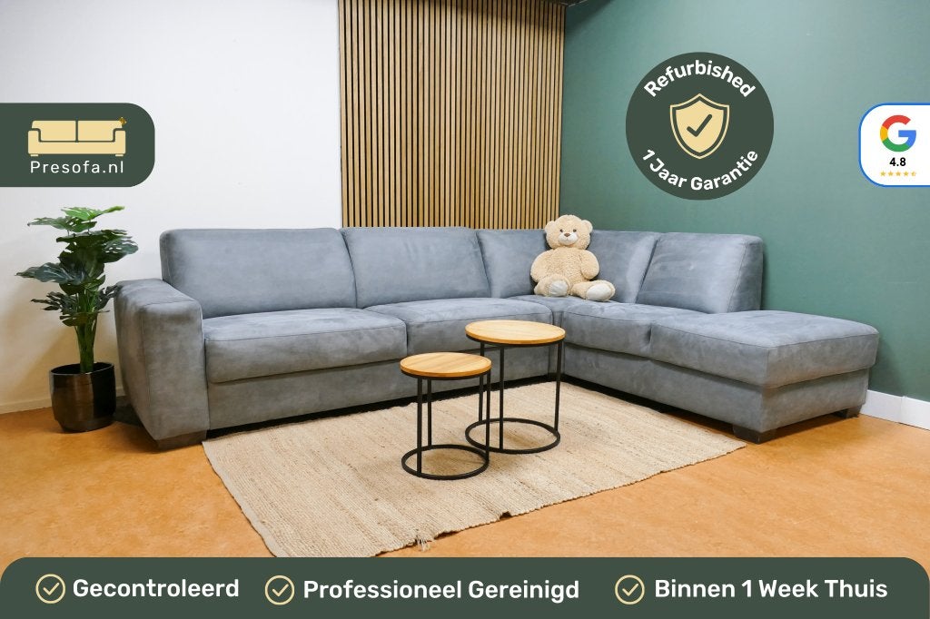 Hoekbank Microvezel Blauw/Grijs [Refurbished], 250 tot 300 cm, -, -, Hoekbank