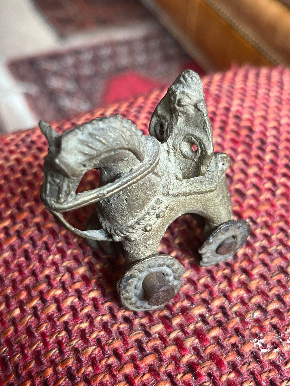 Antiek Bronzen Paardje op Wielen - India, Ophalen of Verzenden