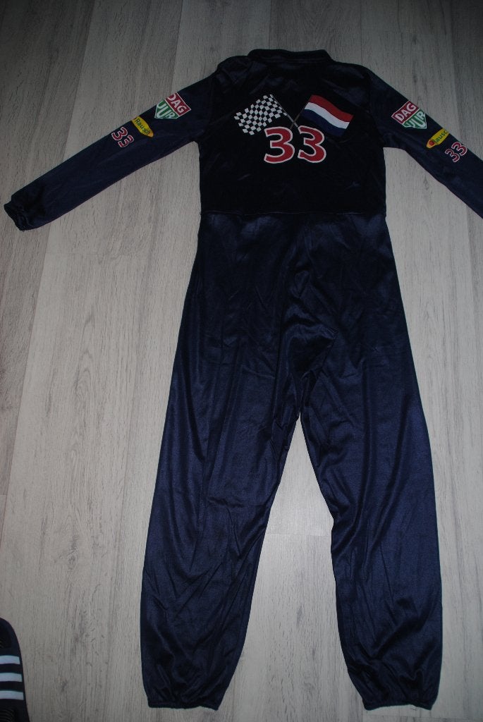 Verkleed, carnaval, race overall F1, mt 134/140, Ophalen of Verzenden, Zo goed als nieuw, 134 t/m 140, Jongen of Meisje