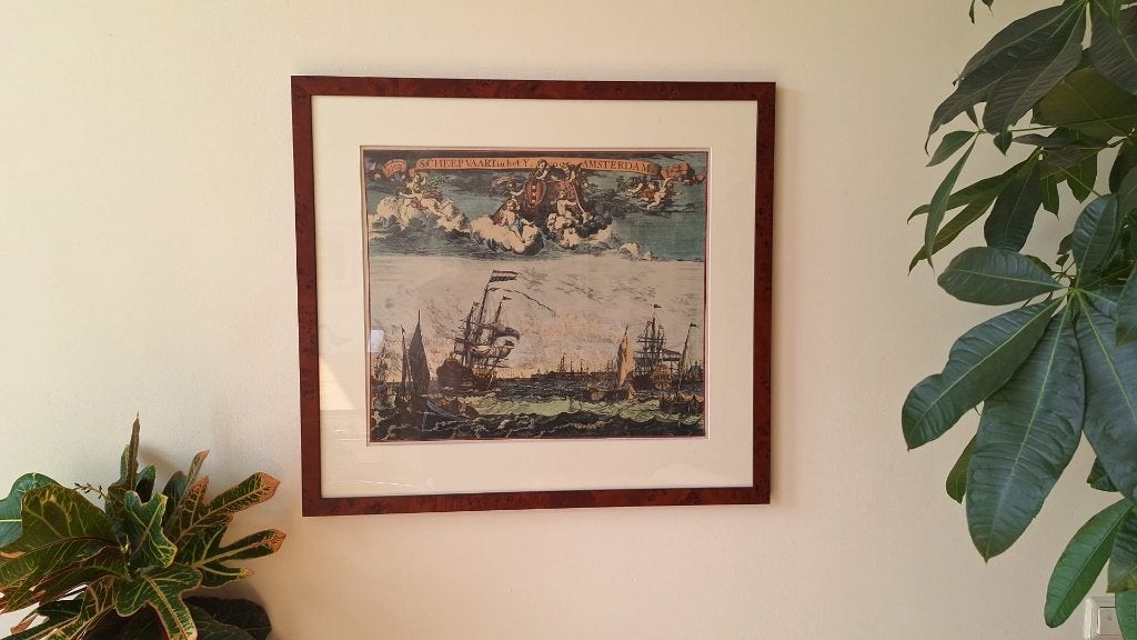 17de eeuwse prent Scheepvaart in het IJ (A. Allard ca. 1720), Antiek en Kunst, Ophalen