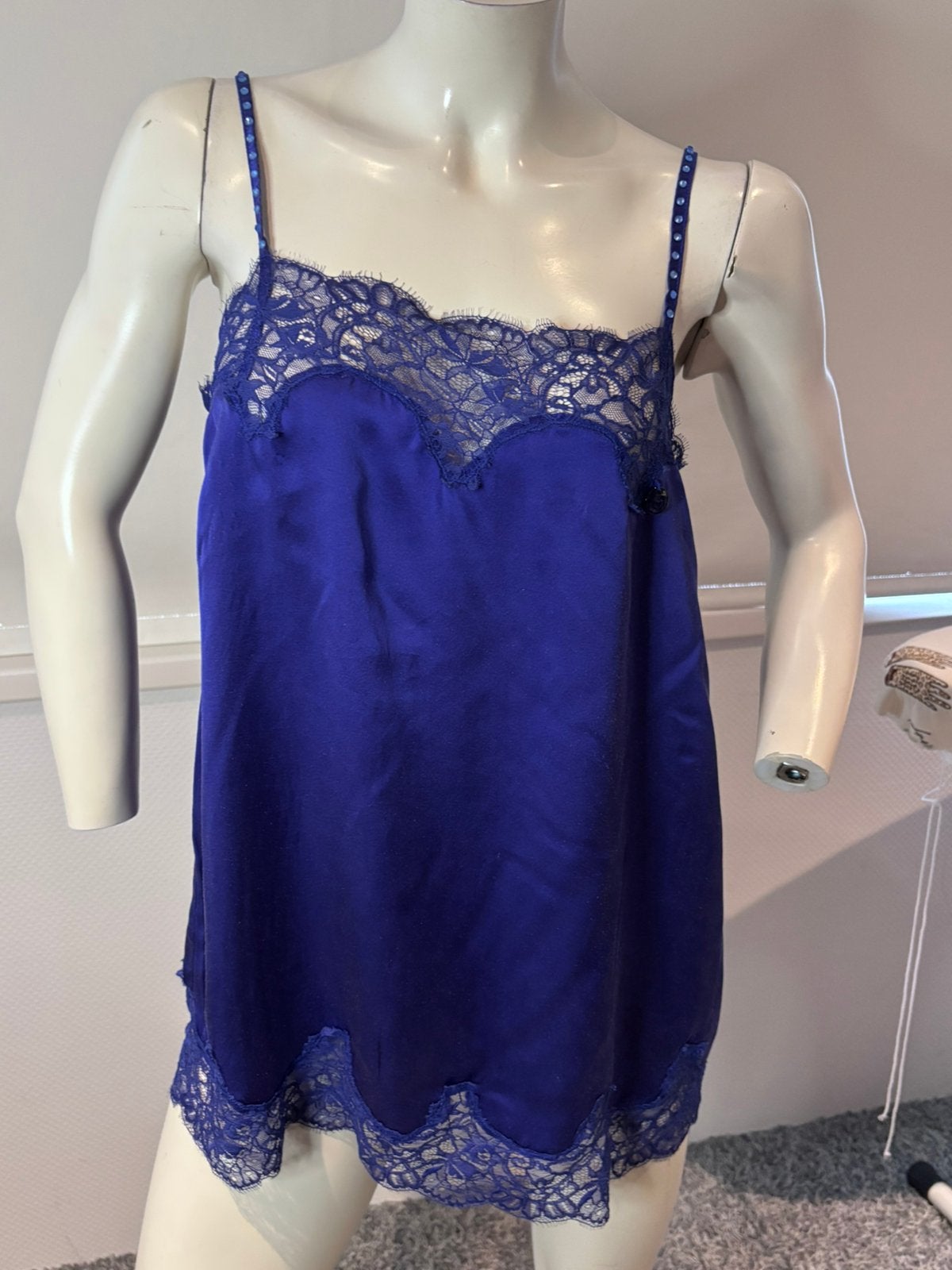 Twinset zijde top met kant maat L, Blauw, ., Maat 42/44 (L), Ophalen of Verzenden