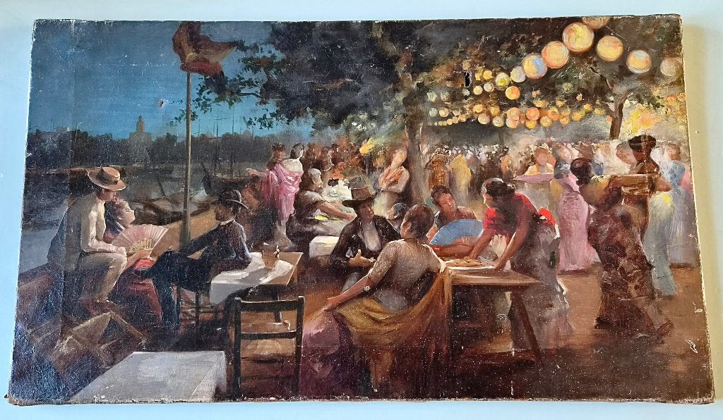 Gonzalo Bilbao (1860-1938) " kring van...." olieverf op doek, Doek, Portret of Personen, Impressionistisch, Ophalen of Verzenden