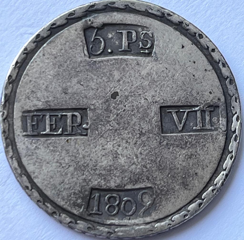 Tarragona zeldzame vijf peseta 1809 Jose Napoleon, Ophalen of Verzenden, Overige landen, Losse munt, Zilver