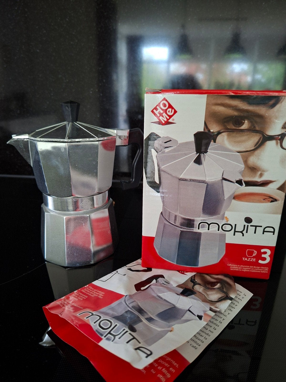 Klassieke aluminium mokkapot (percolator) van het merk HOME, Overige modellen, Nieuw, Gemalen koffie, Ophalen of Verzenden