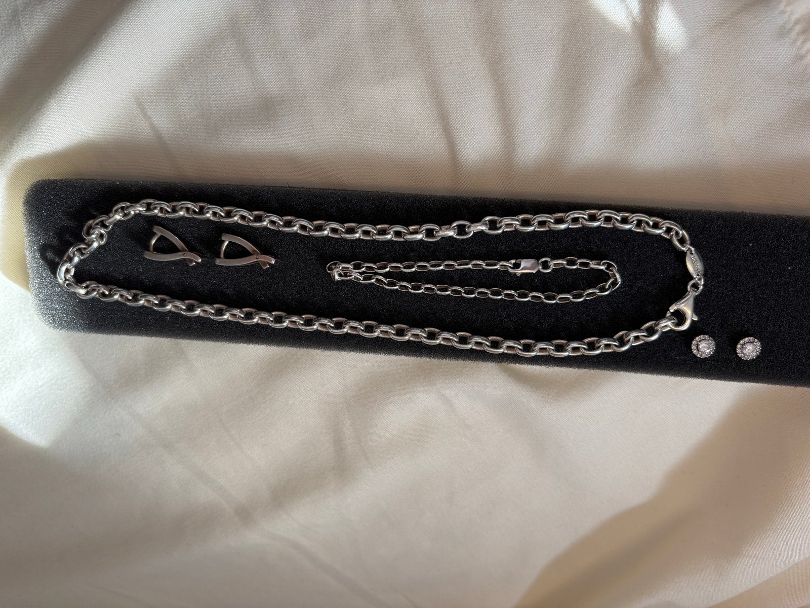 Zilveren sieradenset: ketting, armband, oorbellen (Esprit), Ophalen of Verzenden, Gebruikt, Zilver, Met strass