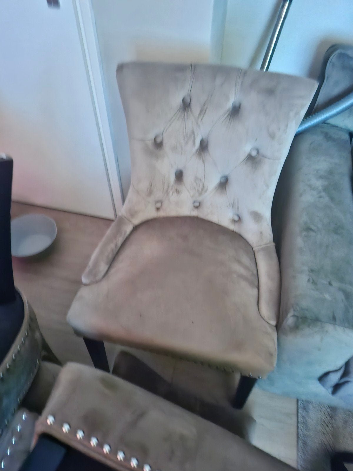 velvet stoelen 4 stuks, Ophalen, Gebruikt, Minder dan 75 cm, 50 tot 75 cm