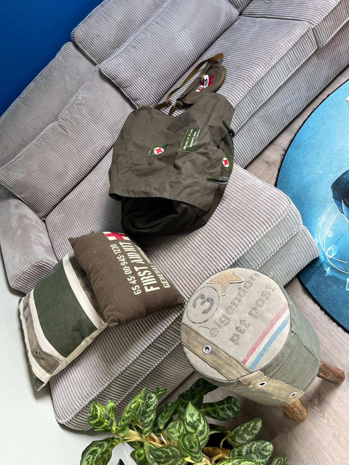 Decoratie Leger Thema: Kussens, Tas en Krukje, Ophalen, Groen, Gebruikt, Overige stijlen