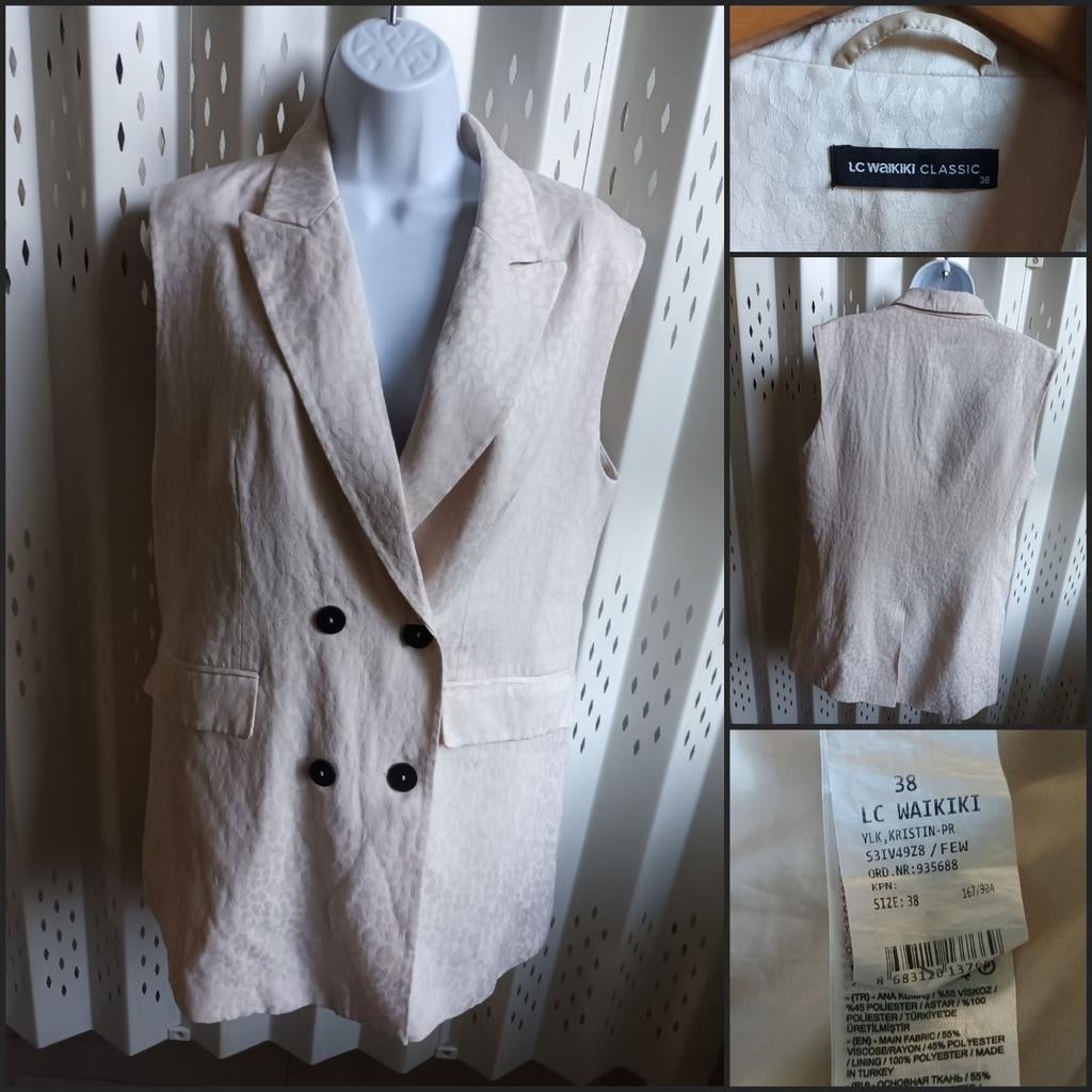 LC Waikiki beige mouwloze blazer double-breasted 38-40, Kleding | Dames, Maat 38/40 (M), Beige, Zo goed als nieuw, Jasje