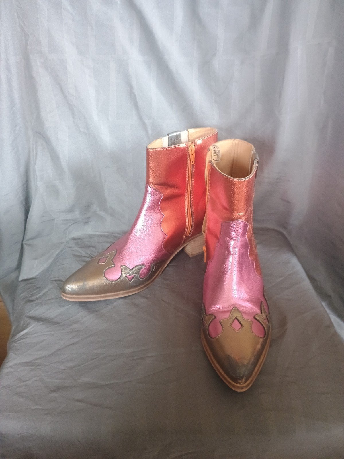 Manfield Cowboy Laarzen Maat 42 - Roze/Oranje/Goud, Lage of Enkellaarzen, Ophalen of Verzenden, Roze, Manfield