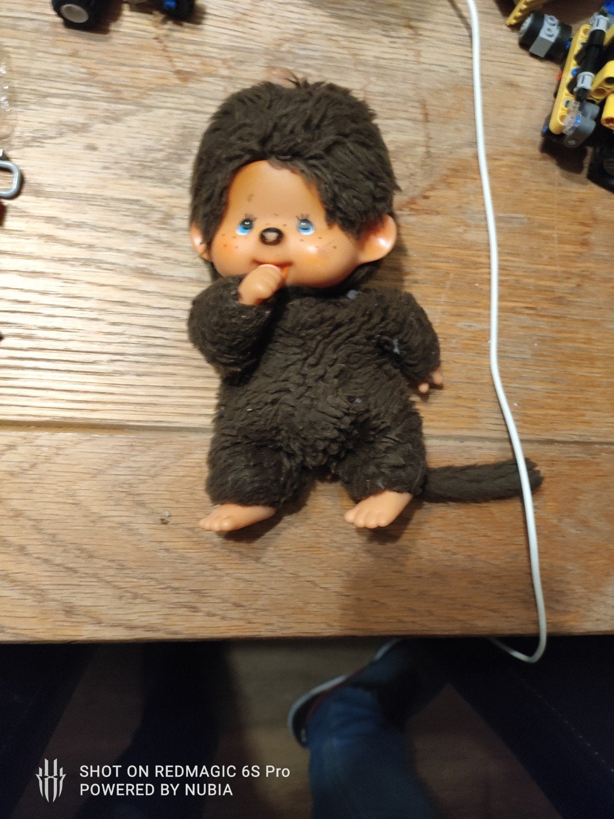 Vintage Monchhichi knuffel aapje van Sekiguchi, jaren '70, Ophalen, Gebruikt, Overige merken, Met label