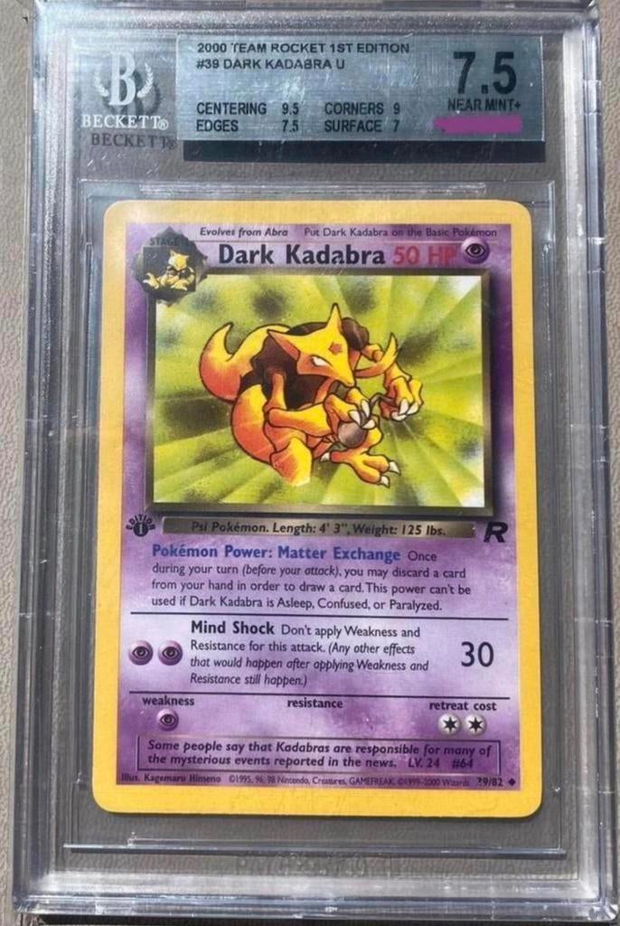 Dark Kadabra #39 1st ED Pokemon Team Rocket Beckett 7,5, Verzenden, Zo goed als nieuw, Losse kaart