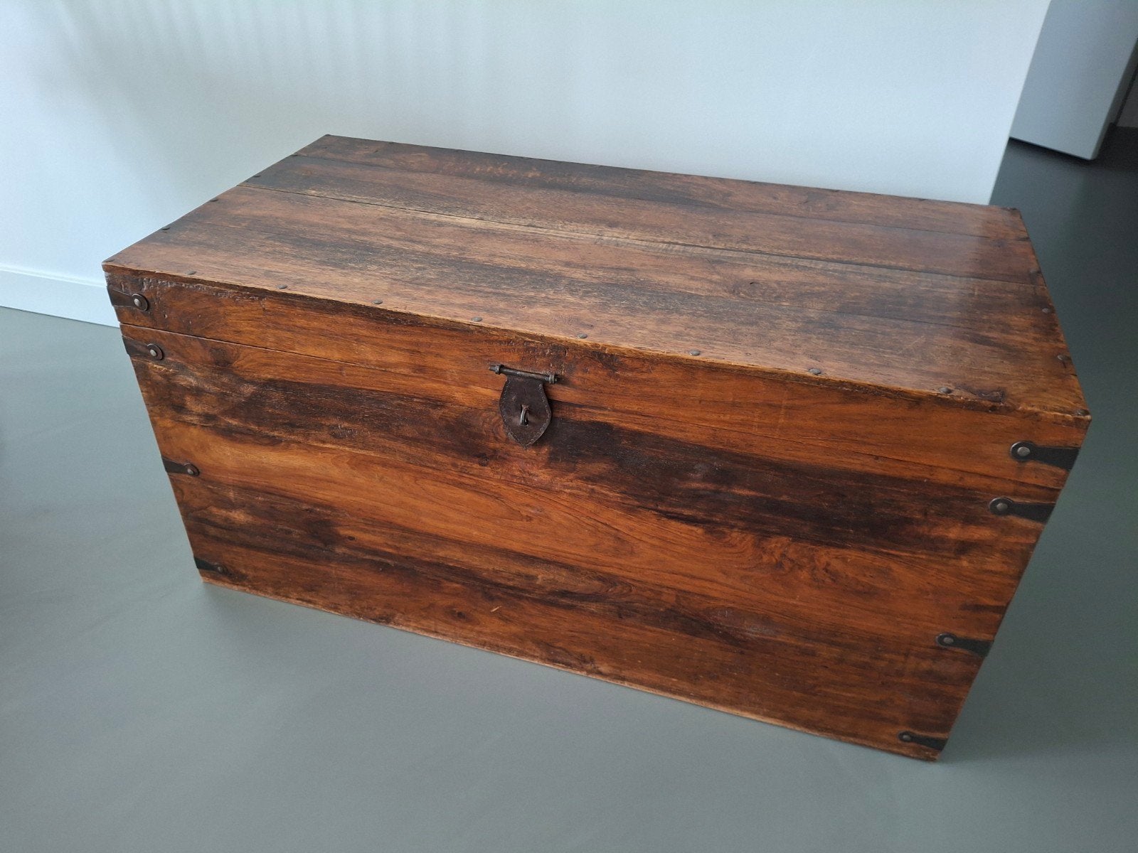 Teakhouten opbergkist, ook geschikt als salontafel, Ophalen, Gebruikt, Teakhout, Minder dan 50 cm