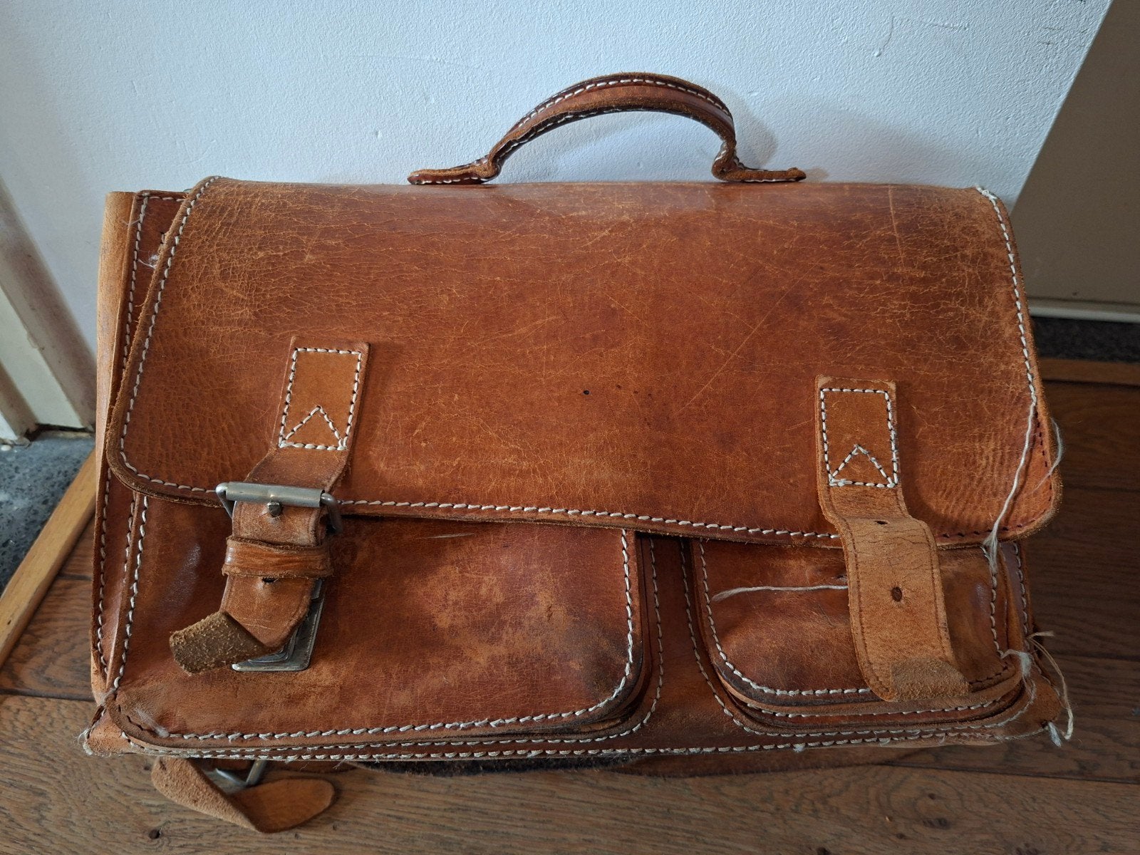 Vintage Leren Ruitertas - Origineel, 40 cm of meer, Gebruikt, 30 tot 45 cm, Ophalen