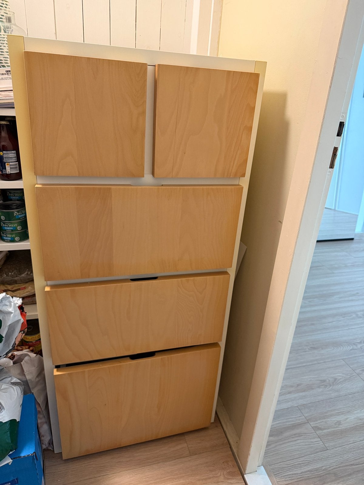 Ladekast wit met houten fronten, 5 lades, Huis en Inrichting, Ophalen, Zo goed als nieuw