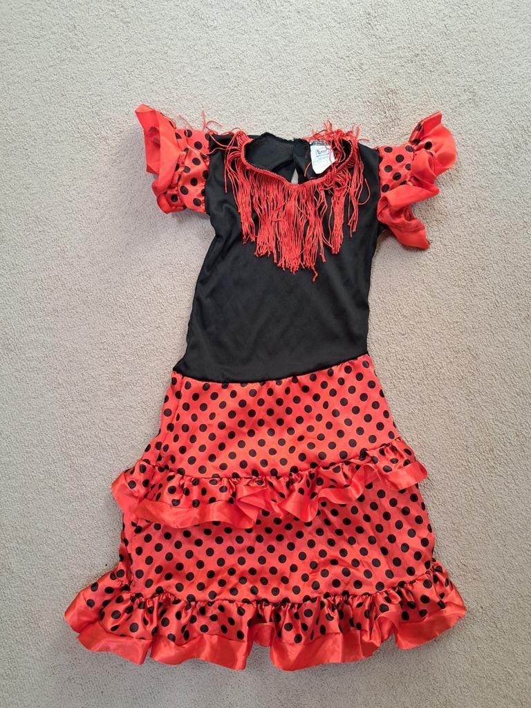 Flamenco jurkje rood met zwarte stippen voor 4-5 jaar, Ophalen of Verzenden, Zo goed als nieuw, Meisje