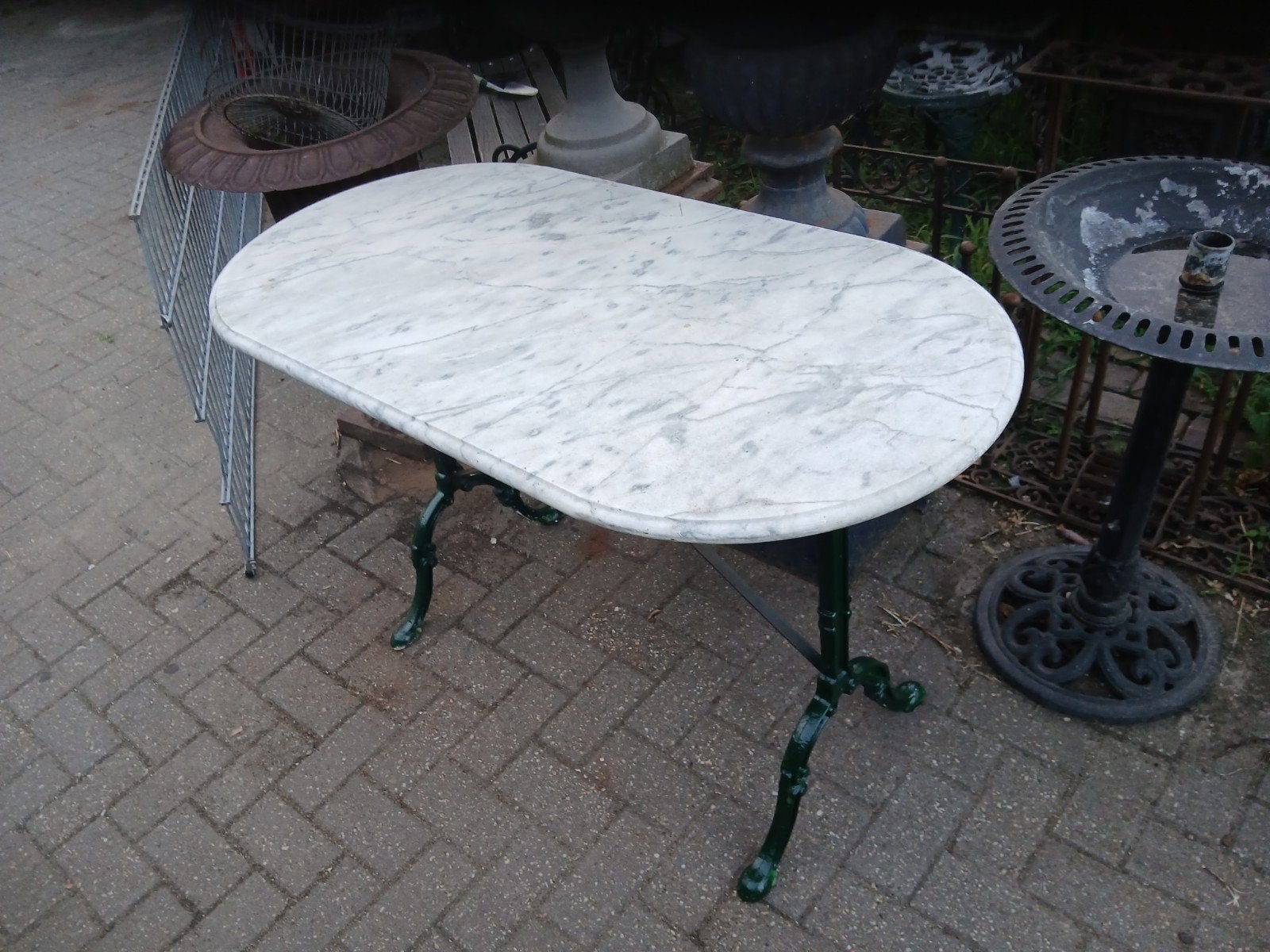 tuintafel met marmeren blad, Ophalen of Verzenden, Gebruikt, Rechthoekig, Metaal