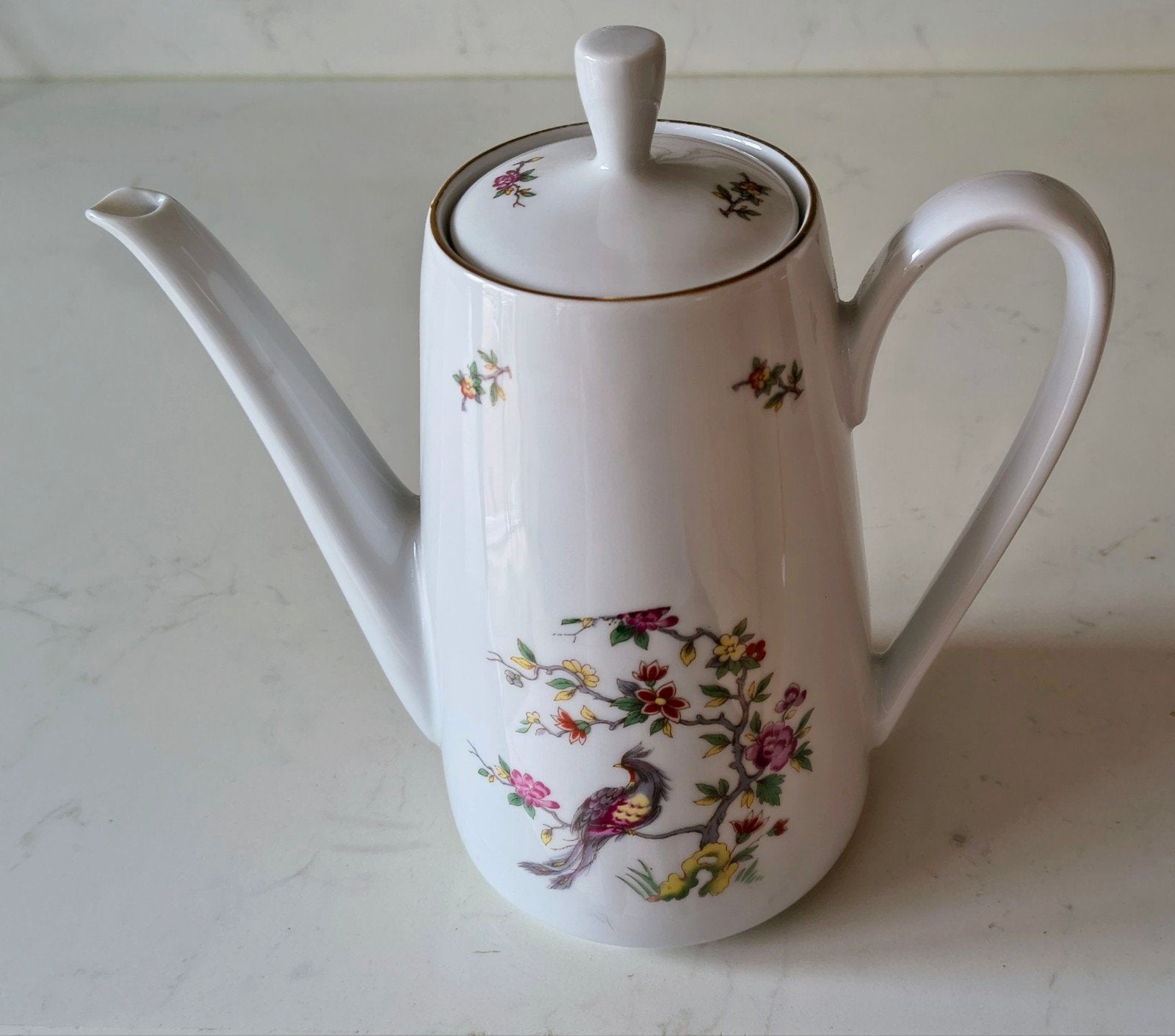 Vintage Kahla koffiepot met bloemen en vogelmotief, Antiek en Kunst, Ophalen of Verzenden