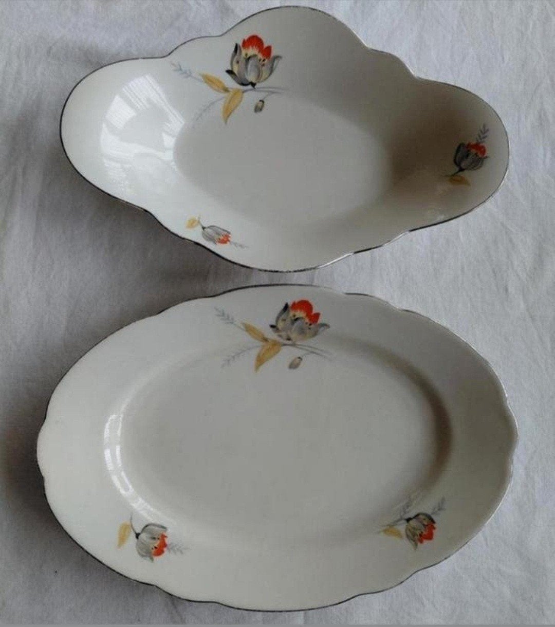 Meissen creme schaaltjes rode gele tulp magnolia zilveren, Antiek en Kunst, Ophalen of Verzenden
