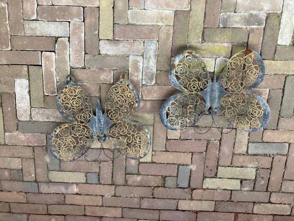 Decoratieve metalen vlinders voor aan de muur, Metaal, Gebruikt, Meerkleurig, Decoratieobject