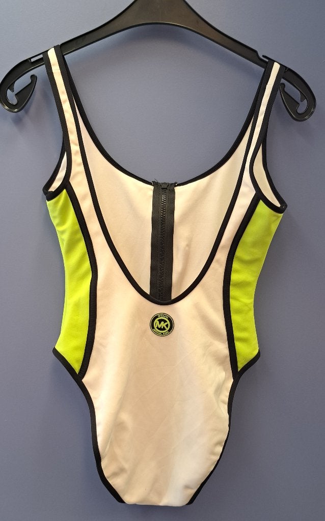 Michael Kors statement bodysuit limegroen wit zwart S 51106, Michael Kors, ., Ophalen of Verzenden, Zo goed als nieuw