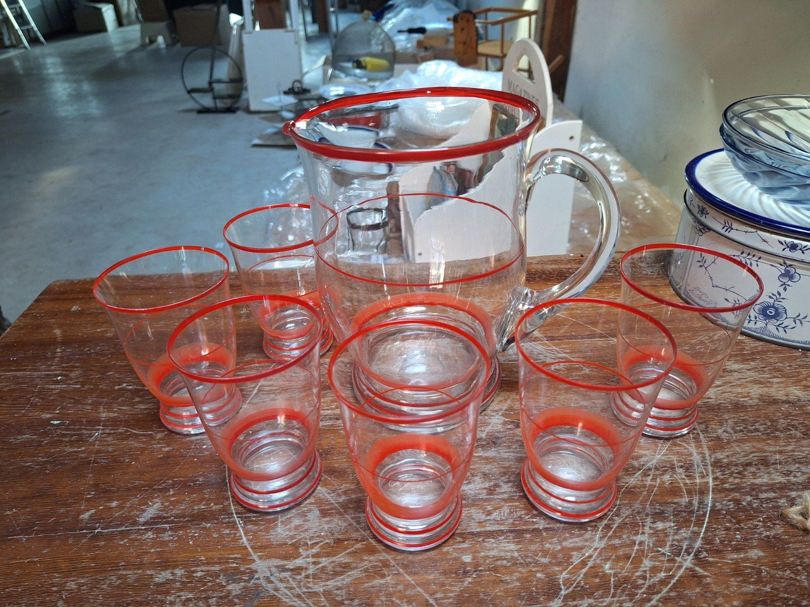 vintage set van kan met glazen, Antiek en Kunst, Curiosa en Brocante, Ophalen