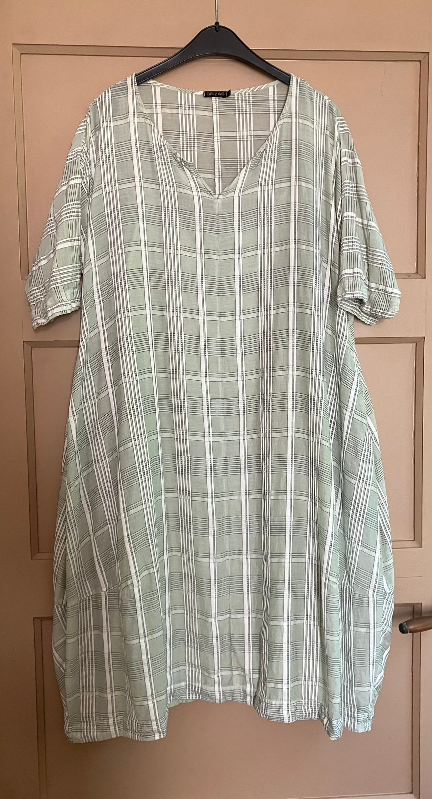 Grizas, Gave Wijde Zachtgroene Jurk deels Zijde, L XL, Verzenden, Maat 42/44 (L), Gedragen, Onder de knie