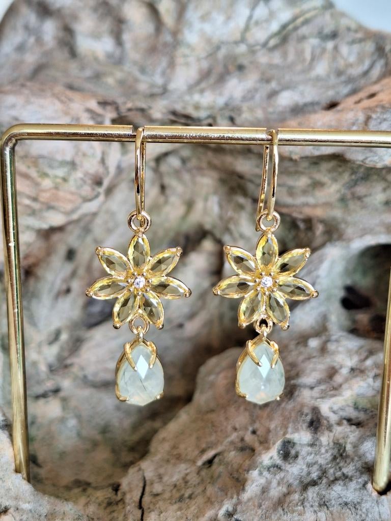 Zomerse vergulde edelsteen oorhangers, Sieraden, Tassen en Uiterlijk, Oorbellen, Hangers, Met edelsteen, Geel, Nieuw