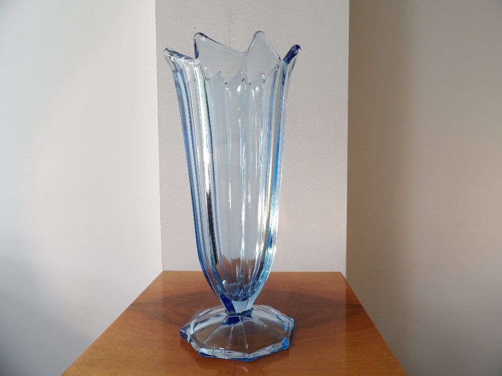 Art Deco Vaas Inwald Boheems Jaren 30/40 Blauw 26.5cm, Antiek en Kunst, Ophalen of Verzenden