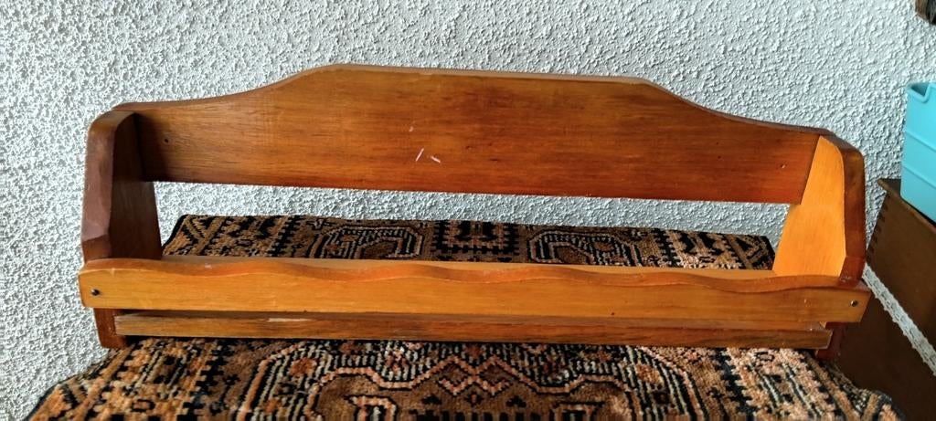 Vintage houten kruidenrekje voor 6 potjes, Ophalen of Verzenden