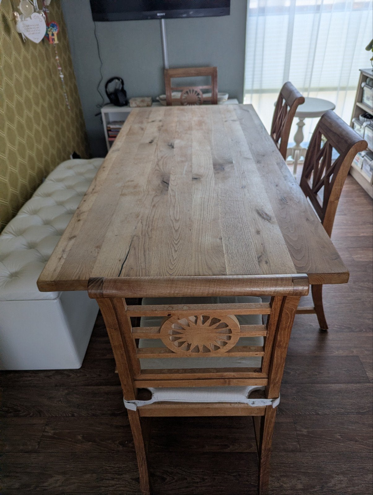 Eiken eettafel 90x200 cm met smeedijzeren onderstel, Huis en Inrichting, Tafels | Eettafels, Ophalen, Eikenhout, 200 cm of meer