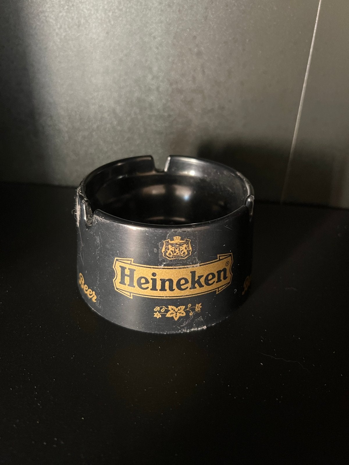 Heineken Asbak - Zwart met Gouden Logo, Ophalen of Verzenden, Gebruikt, Asbak