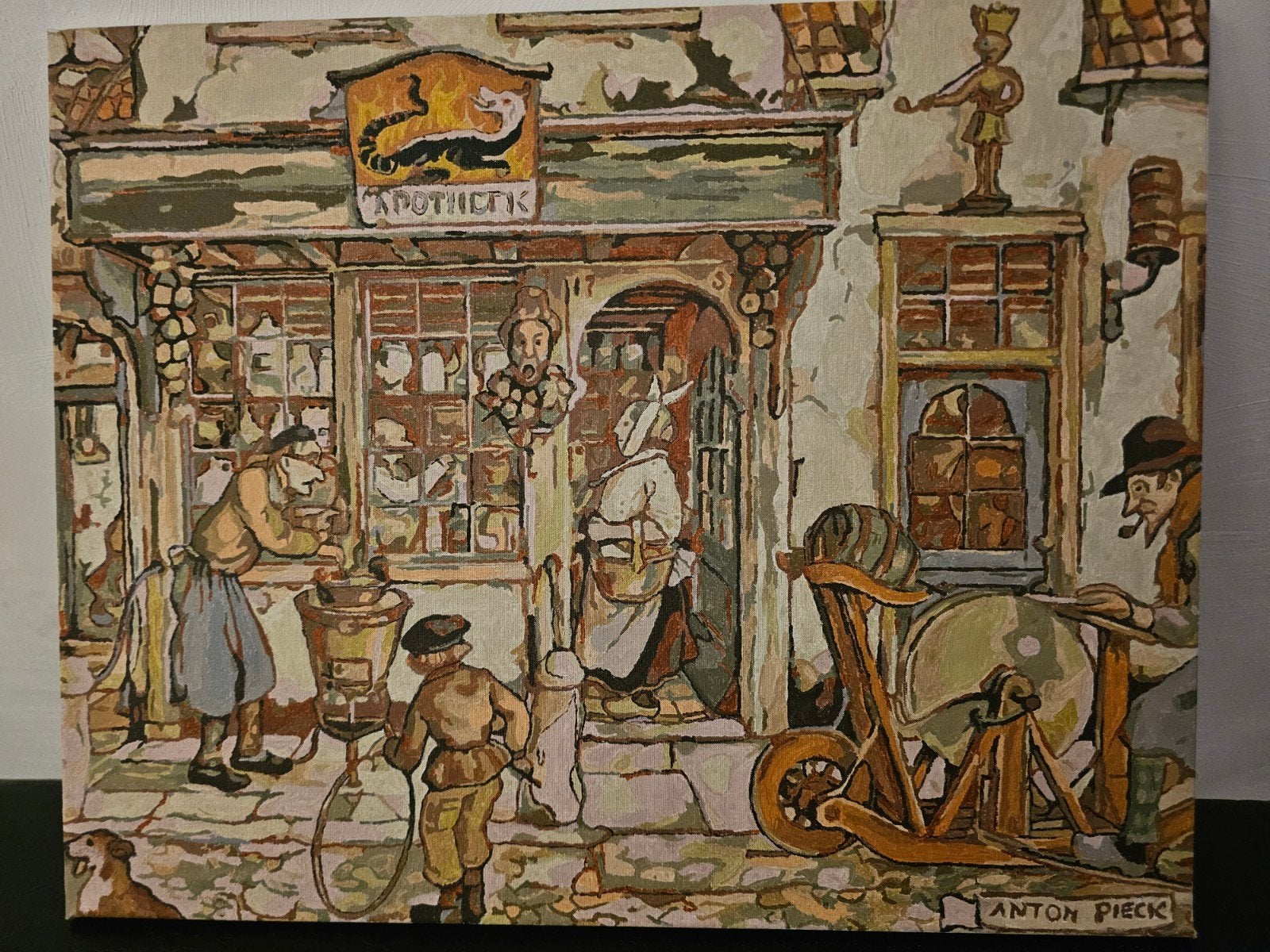 Replica Anton Pieck Apotheek op doek, Doek, Realistisch, Ophalen of Verzenden, Handgeschilderd