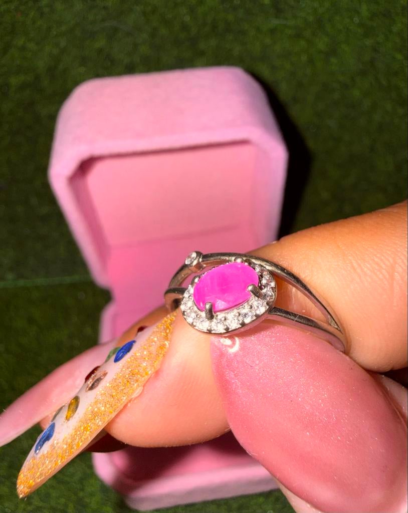 Elegante 925 Zilveren Ring met Robijn en Zirkonen, Nieuw, Ophalen of Verzenden, Met edelsteen, Dame