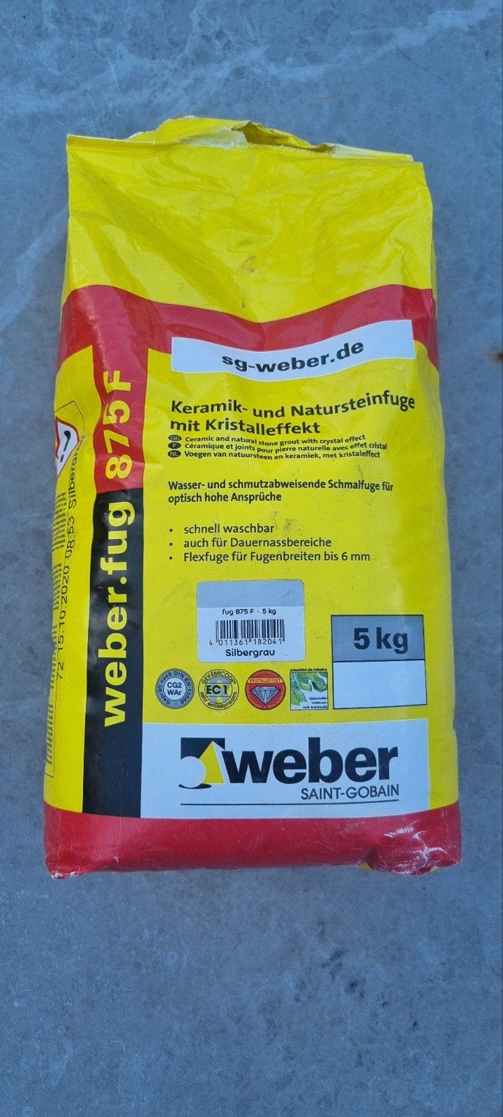 Weber.fug 875 F waterafstotend voegmortel zilvergrijs 5 kg, Doe-het-zelf en Verbouw, Tegels, Ophalen of Verzenden, Overige typen
