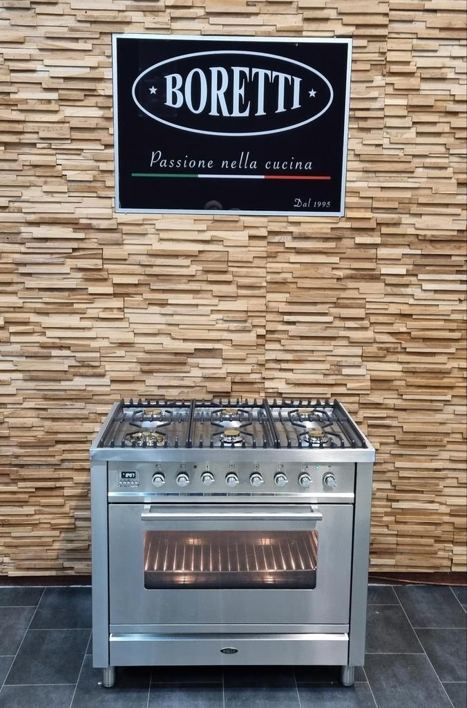 Boretti 90 cm fornuis rvs + rvs 6 pits 1 grote oven, Witgoed en Apparatuur, Niet ingevuld, 60 cm of meer, Niet ingevuld, Ophalen of Verzenden
