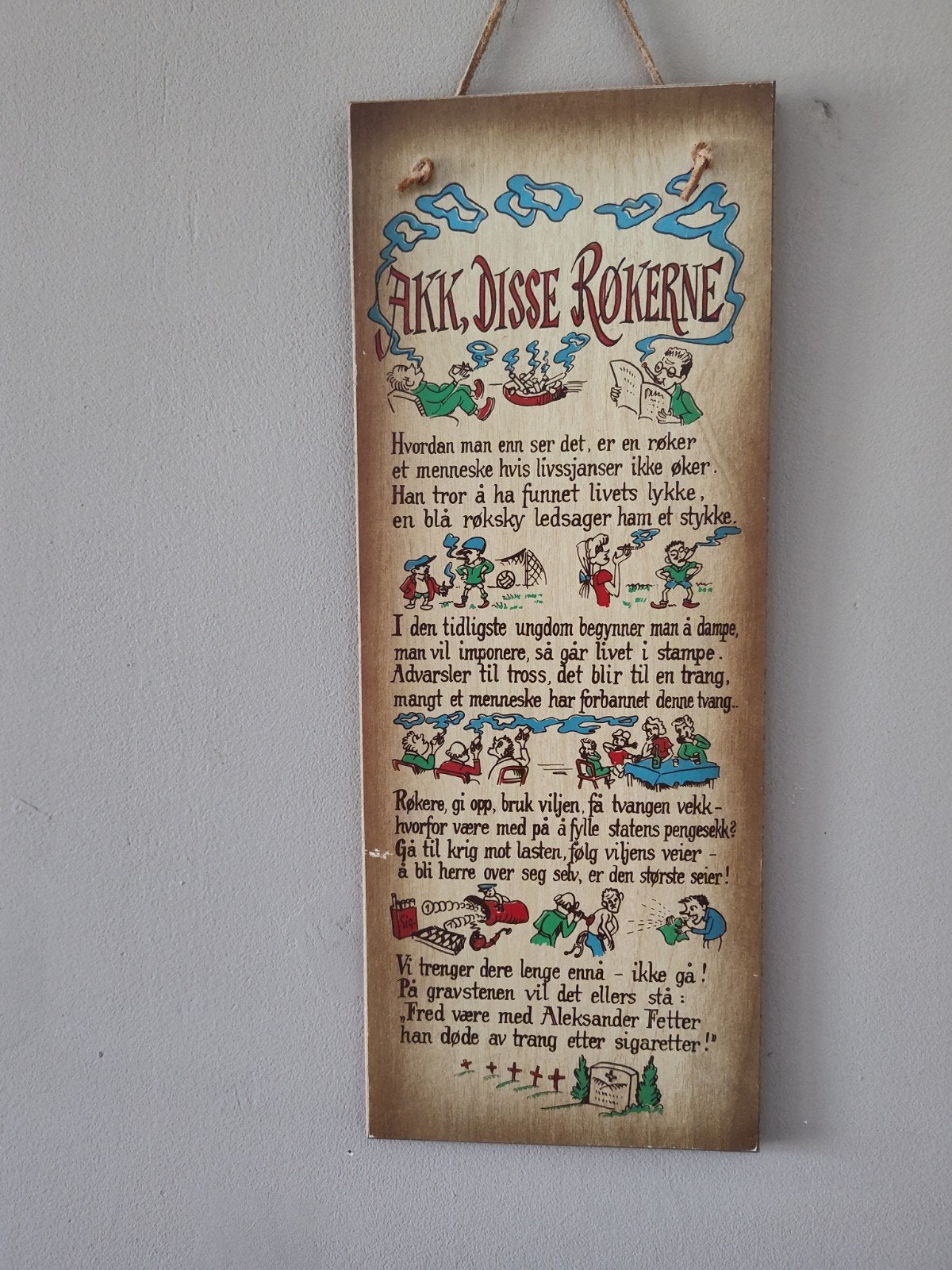 Wandbord - Noors anti-rookgedicht, Huis en Inrichting, Woonaccessoires | Tekstborden en Spreuken, Ophalen of Verzenden