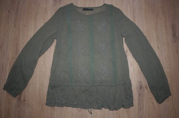 Legergroen Voile Shirt met Kant Atmosphere (36), Atmosphere, Ophalen of Verzenden, Zo goed als nieuw, Lange mouw