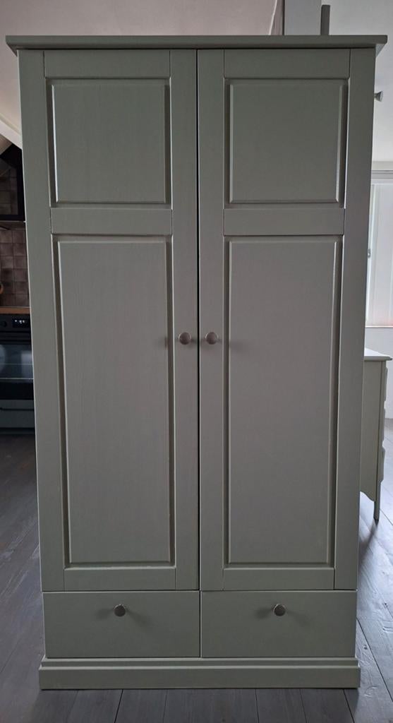 Grijze/licht groene kledingkast met lades en deuren, Ophalen, Gebruikt, Modern klassiek, 50 tot 100 cm