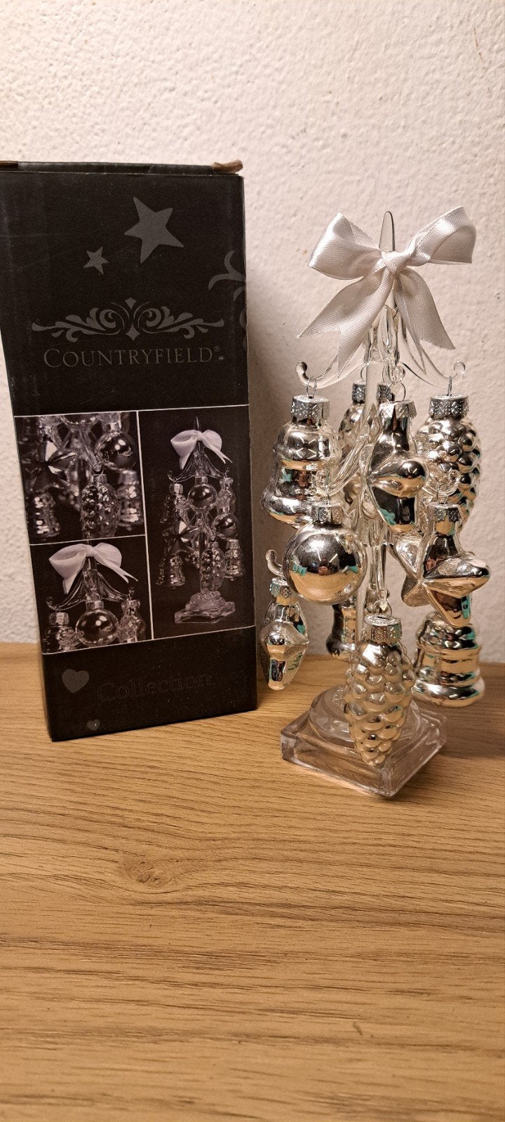 Prachtige Countryfield Glazen Kerstboom met Zilveren Ornamen, Ophalen of Verzenden, Zo goed als nieuw