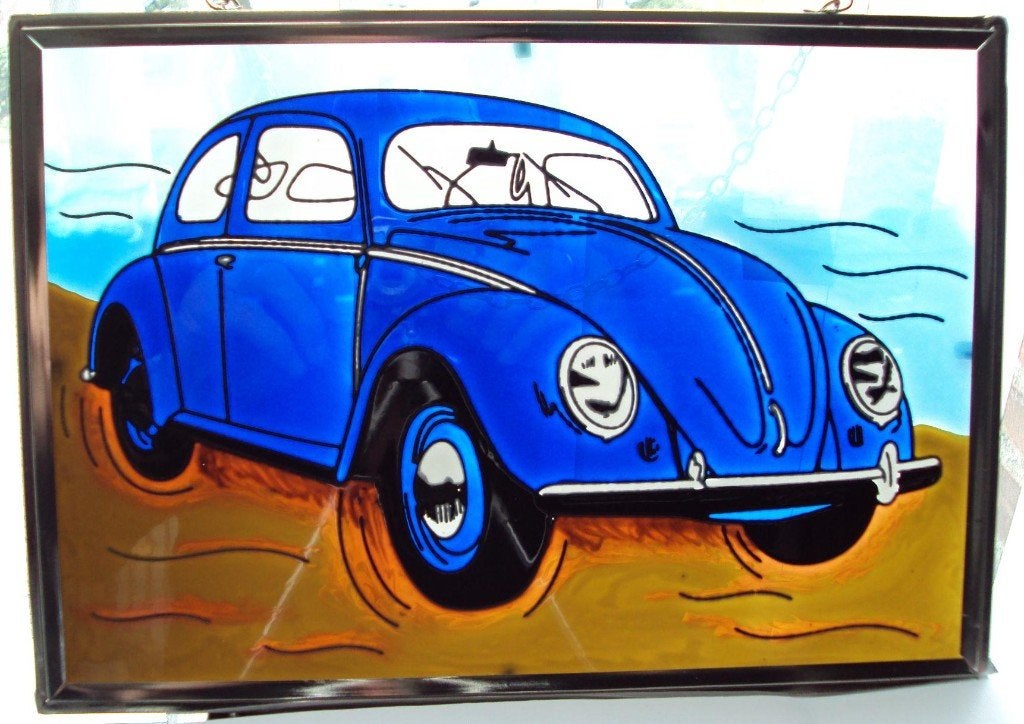 Raamhanger VW Kever (blauw) - Decoratieve Glas-in-lood Stijl, Ophalen of Verzenden, Nieuw
