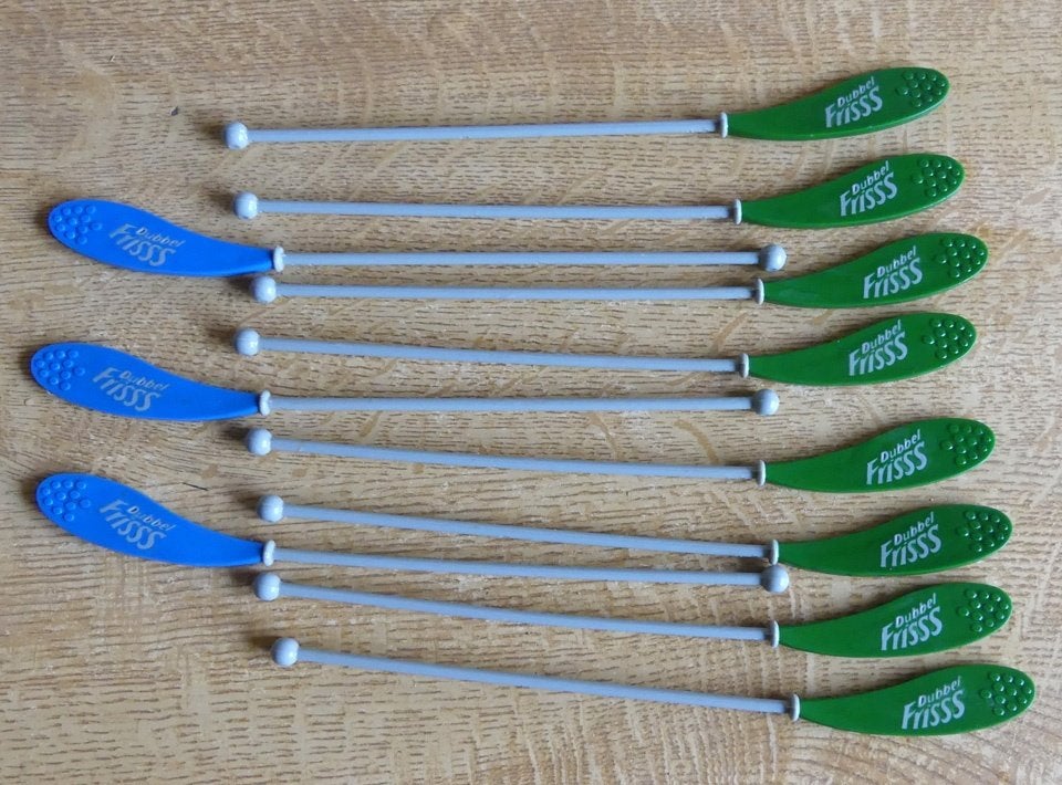 Roerstaafjes Dubbel Frisss stirrers groen blauw Dubbelfris, Verzamelen, Ophalen of Verzenden, Gebruikt, Gebruiksvoorwerp