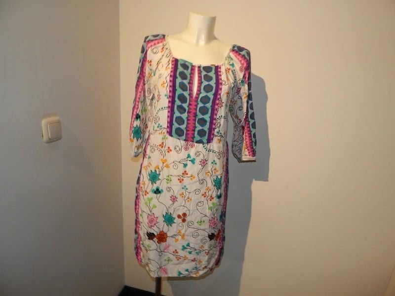 Antik Batik Ibiza styl jurk felle kleuren print zijde 40/m