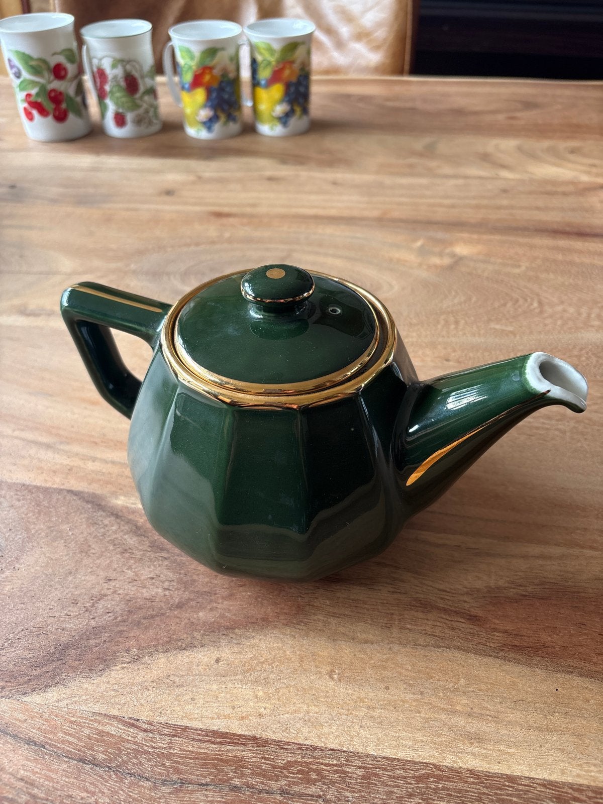 Vintage Apilco Porseleinen Theepot - Donkergroen met Goud, Ophalen of Verzenden