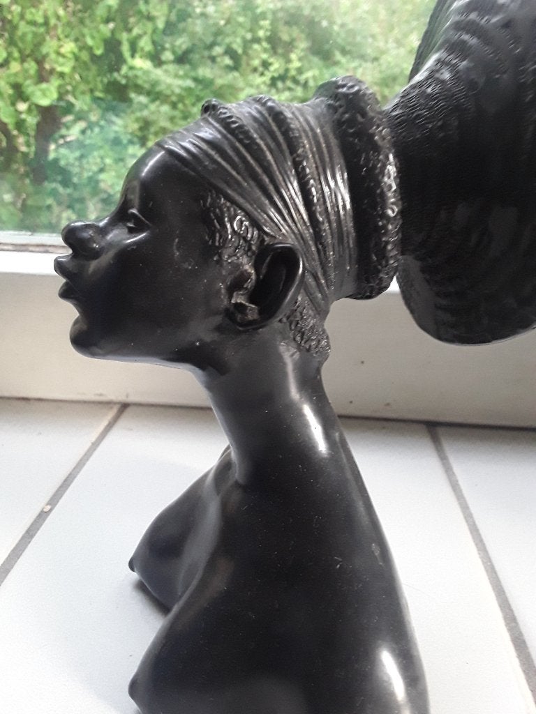 Beeld afrikaanse congolese vrouw, A.Santini, 19 cm, Afrika, Beeld, Zwart