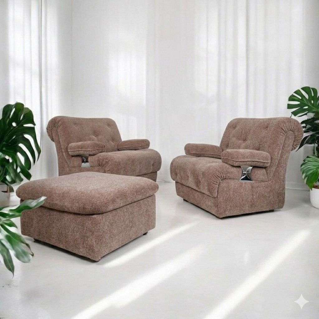 Setprijs! Vintage 2x fauteuil 1 ottoman modulaire 2-zit bank, Ophalen, 75 tot 100 cm, Zo goed als nieuw, Nvt