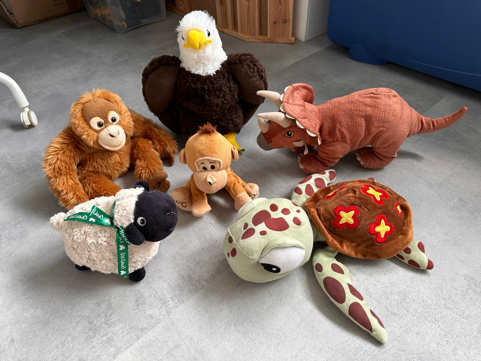 Diverse dieren knuffels: aap, schildpad, dinosaurus, Gebruikt, Ophalen of Verzenden, Middelgroot (20 tot 80 cm), Bruin
