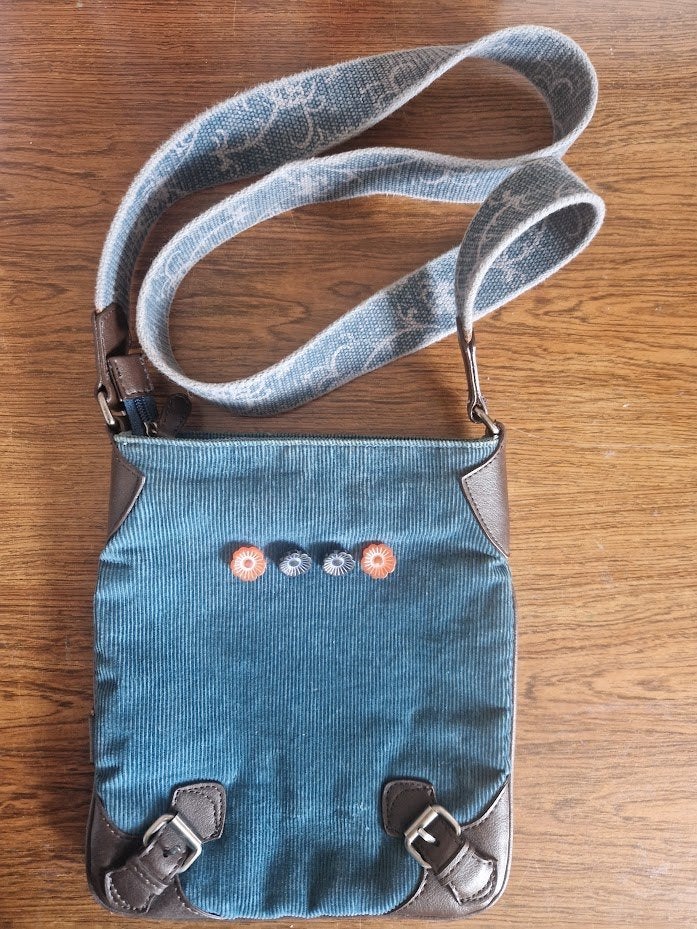 Mexx schoudertasje - Ribstof, met leren hoeken, Sieraden, Tassen en Uiterlijk, Ophalen of Verzenden, Gebruikt, Blauw, Schoudertasje