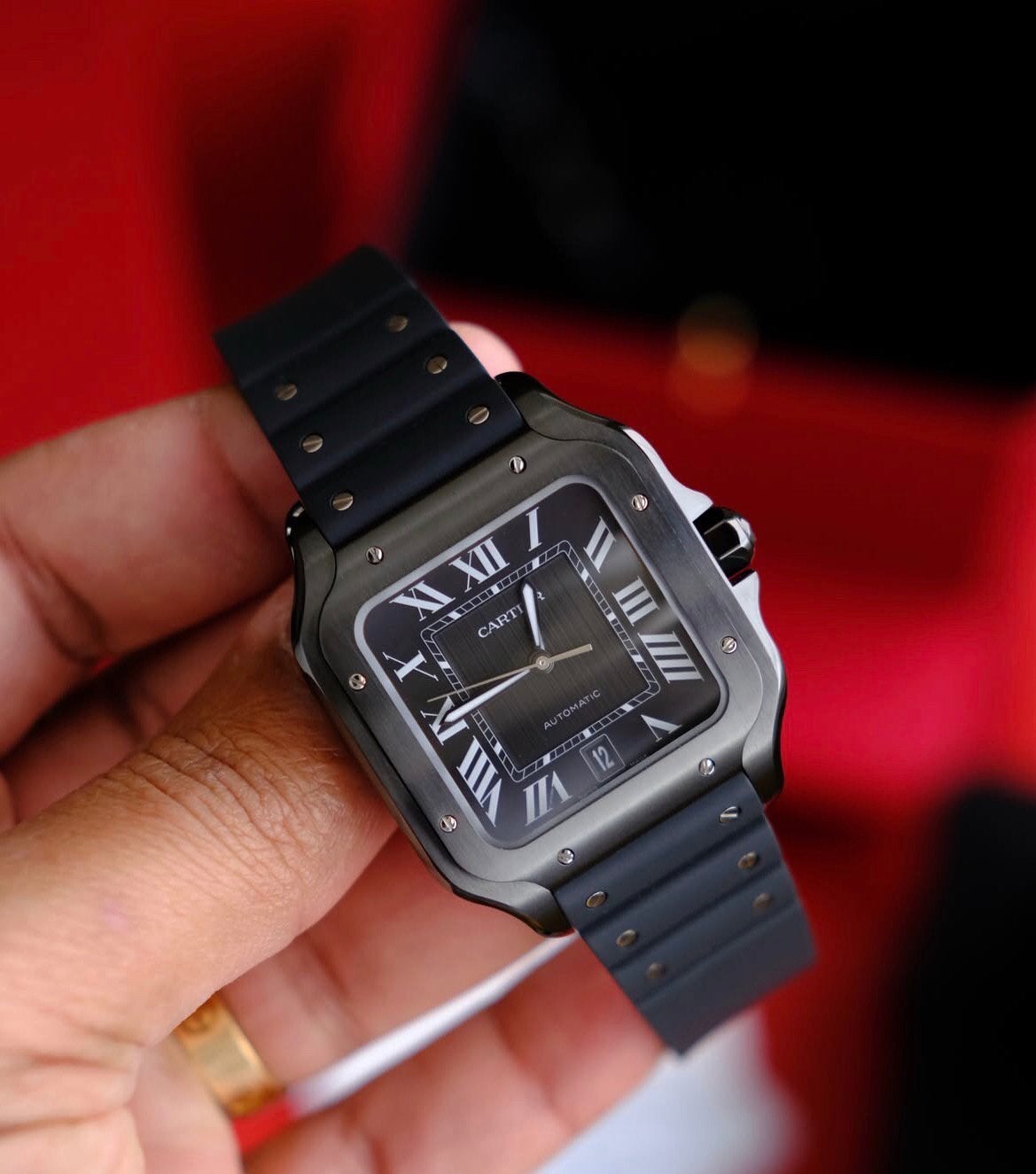 Cartier Santos Black Automaat BP, 20 of groter, Ophalen of Verzenden, Zo goed als nieuw, Dame