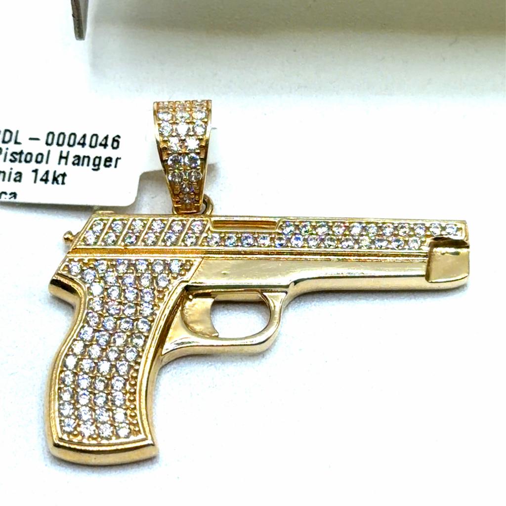 Gouden pistool hanger met stenen, Www.bredajuwelier.nl, Nieuw, Ophalen of Verzenden, Www.bredajuwelier.nl